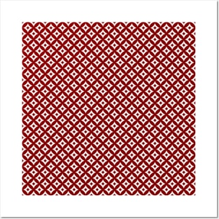 Large Dark Christmas Candy Apple Red and White Cross-Hatch Astroid Grid Pattern Posters and Art